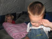 Playing in the tent